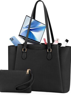 Stylish Waterproof Laptop Bag for Women, 15.6" Tote with Clutch, Office